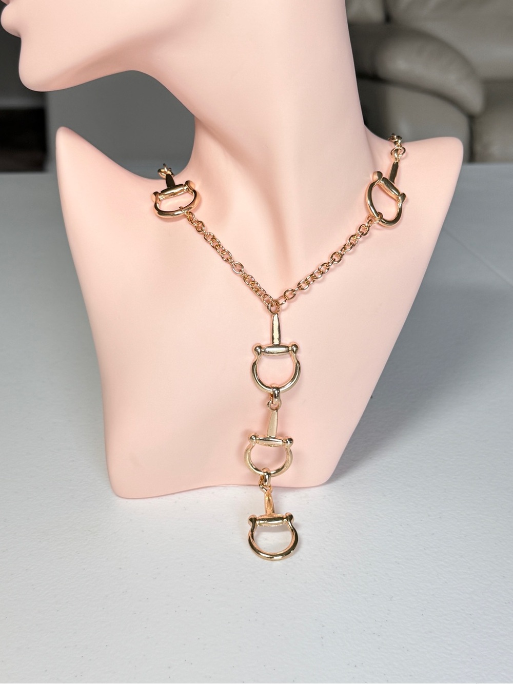 Italian Style Classic Horsebit Gold Link Drop Necklace - Women Jewelry